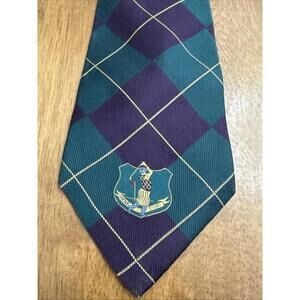 VTG Slazenger Mens Neck Tie Golf Golfer Scottish Tartan  Green Purple Plaid USA